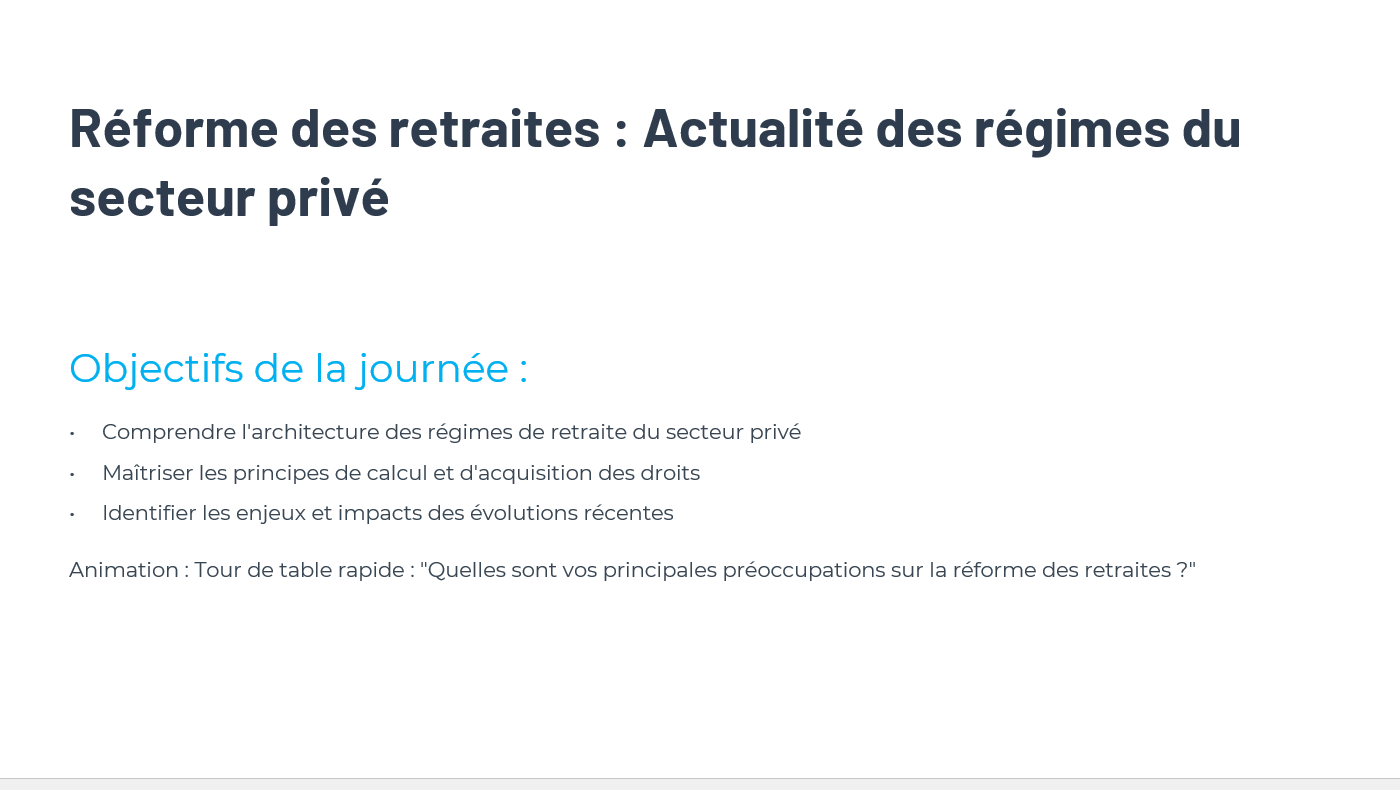 Formation « Réforme des retraites : régime du secteur privé »