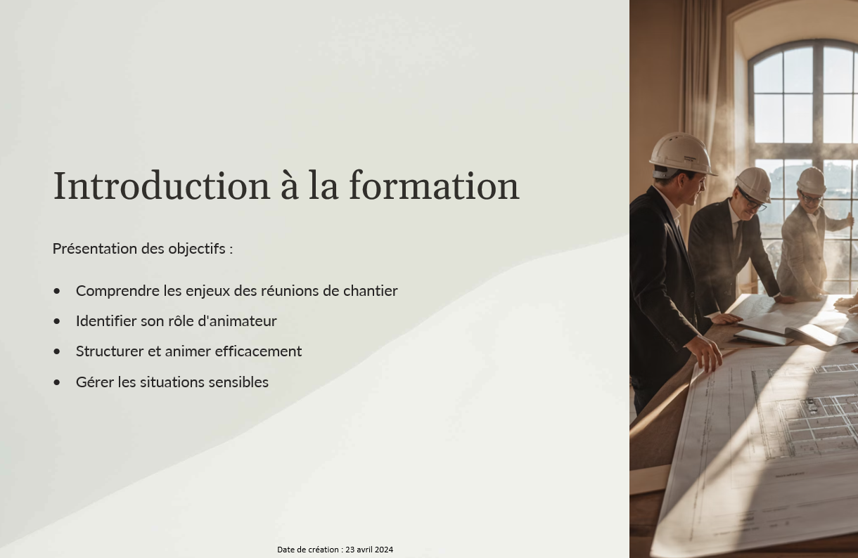 Formation animer une réunion de chantier